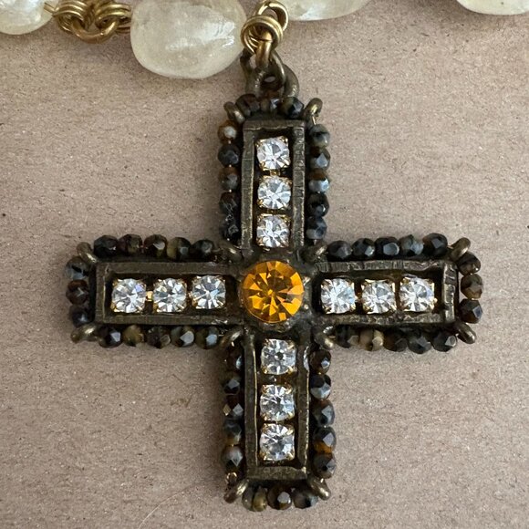 Vintage Gerard Yosca signed cream agate, goldtone metal and cross necklace - Picture 3 of 8